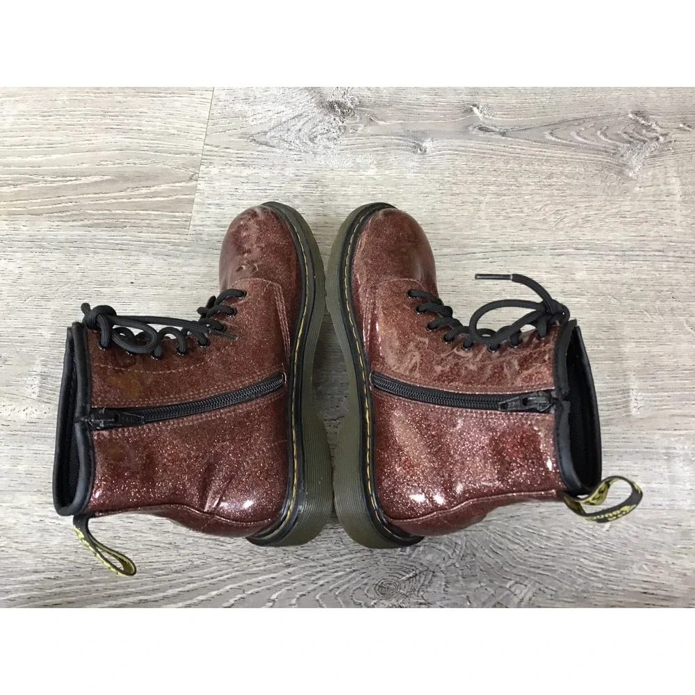 Dr. Martens Youth Boots Girls Size 4 Mauve Glitter Rays 1460 J Combat Boots Zip